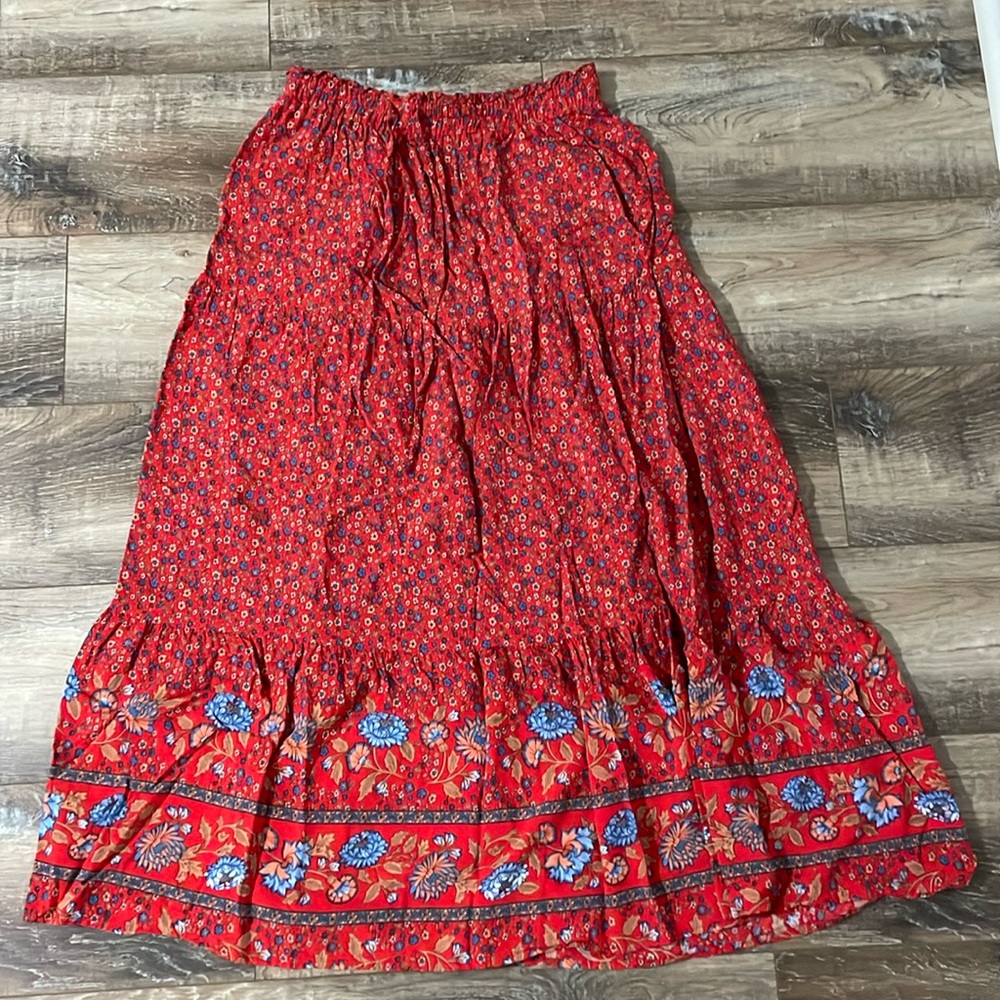 Maxi Skirt, red with florals